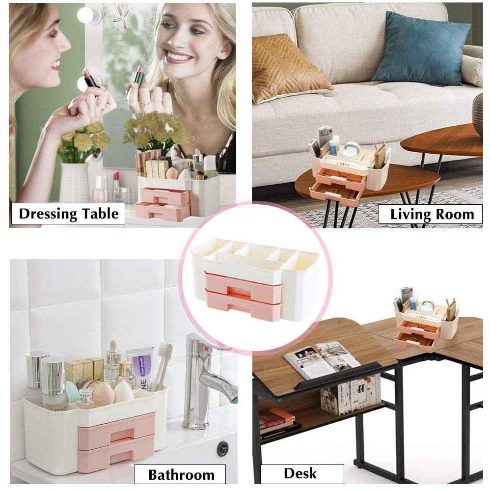 Pink Makeup Organizer with Drawers - Vanity Storage Box for Cosmetics, Lipstick, Eyeshadow, Nail Polish & Jewelry - Perfect for Bedroom, Bathroom & Dressing Table Organization (Pink)