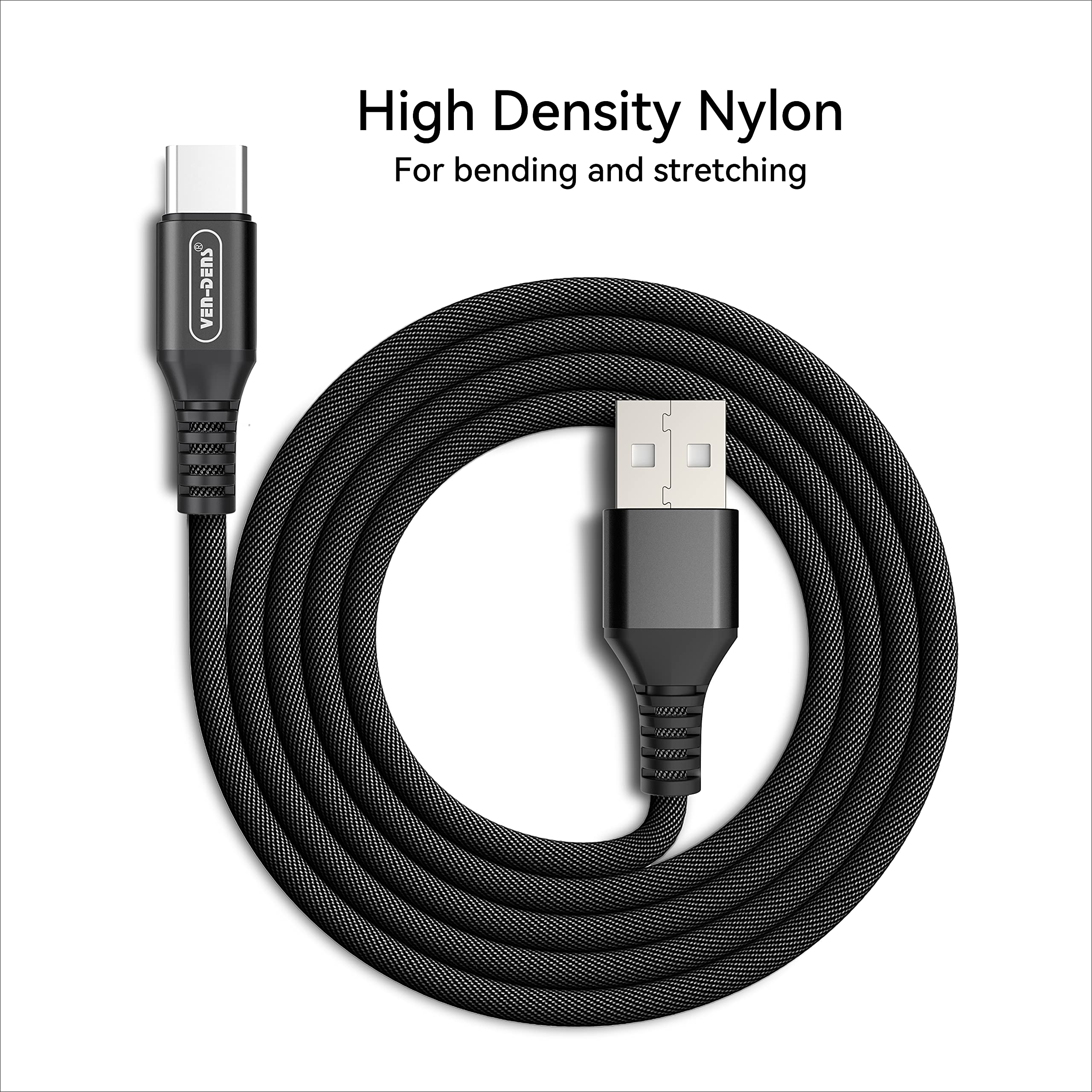 VEN-DENS 3A Fast Charging Nylon Braided USB to USB-C Cable for Xiaomi Redmi Note 13/12/11 Series - 1.5M Durable Charger Cord (Black) - Perfect for Home, Office & Travel Charging