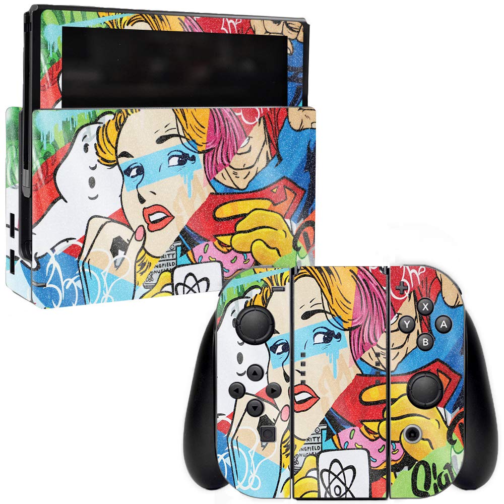 MightySkins Glossy Glitter Skin Cover for Nintendo Switch - Cartoon Mania | Protective & Durable High-Gloss Vinyl Decal | Easy to Apply, Remove & Change Styles | Made in USA | Perfect for Gaming Enthusiasts & Switch Protection
