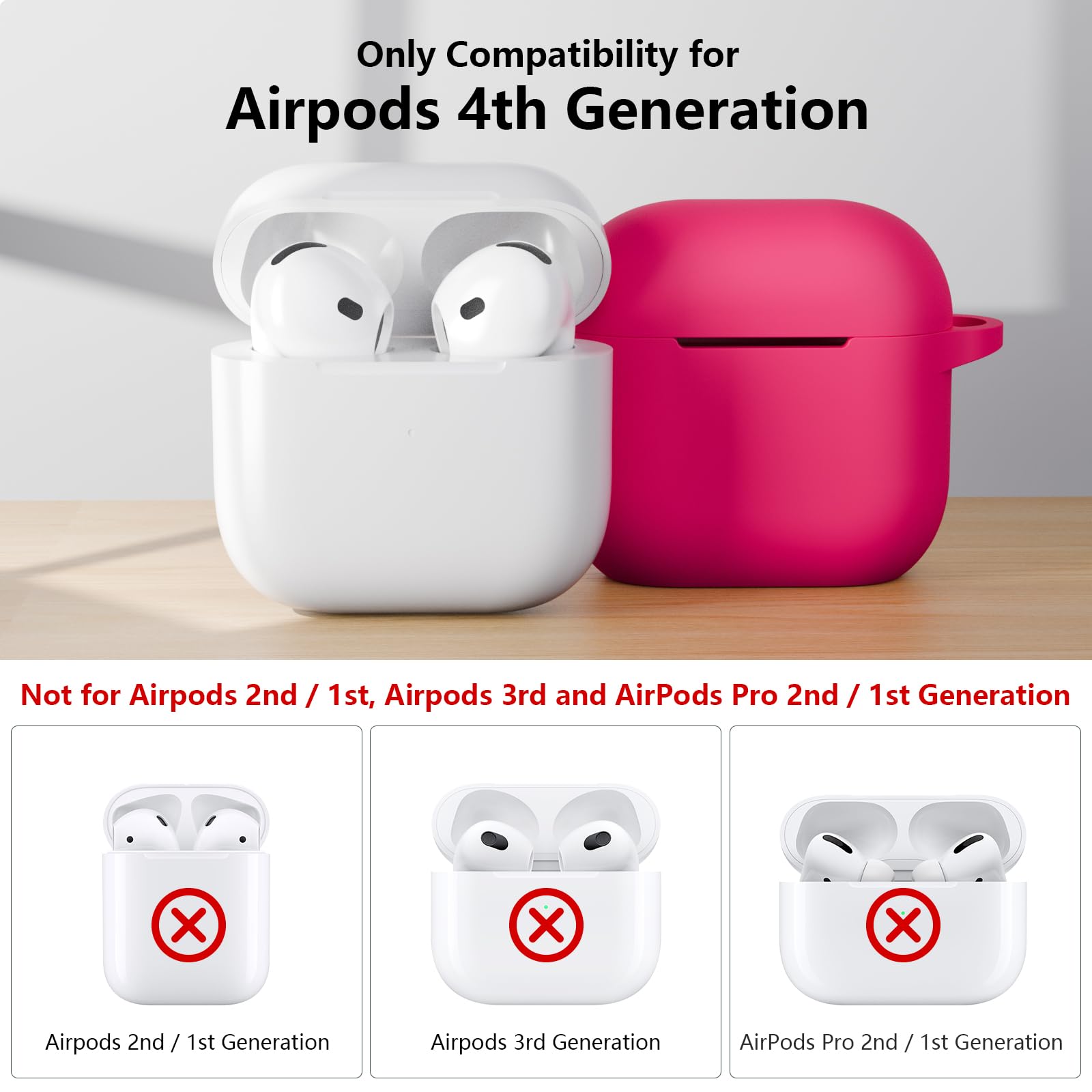 KOKOKA AirPods 4th Generation Case (2024) with Cleaning Kit - Silicone Protective Cover, Carabiner Clip & LED Indicator - Watermelon Red | Perfect for Gym, Travel & Everyday Use