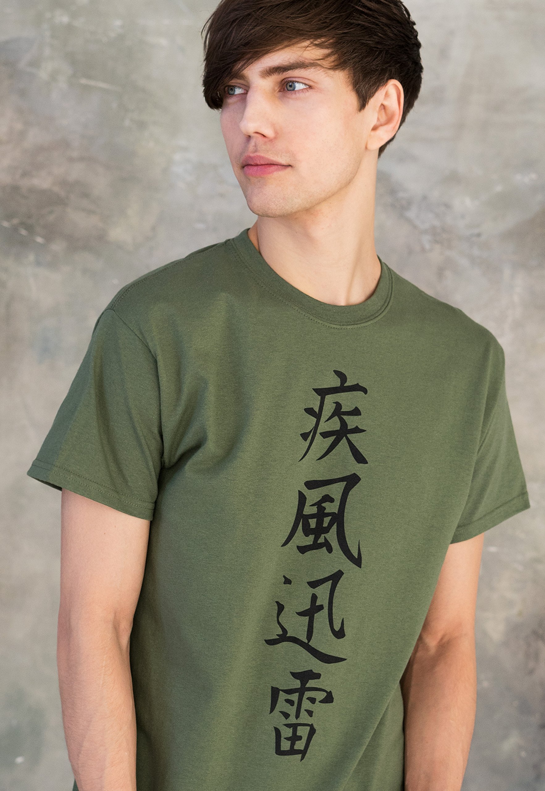 Japanese Calligraphy Lightning Print T-Shirt - Anime & Manga Inspired Cotton Tee for Yoga, Martial Arts, and Casual Wear