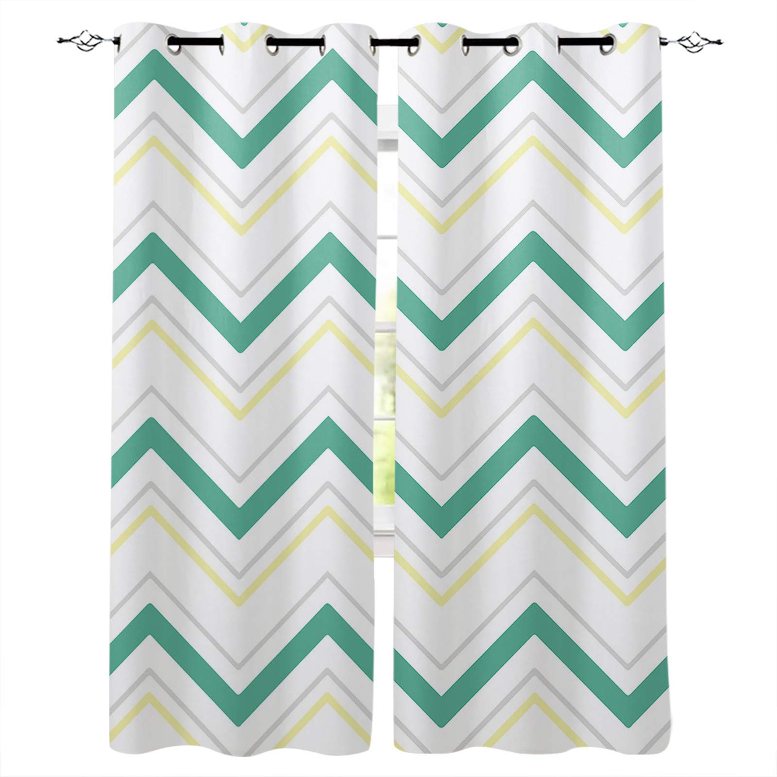 Blackout Curtains for Bedroom - Thermal Insulated Room Darkening Drapes, Abstract Geometric Ripple Green Pattern Grommet Window Curtains, Set of 2 Panels 80x84 Inches, Perfect for Bedroom, Nursery, Home Theater & Patio Doors