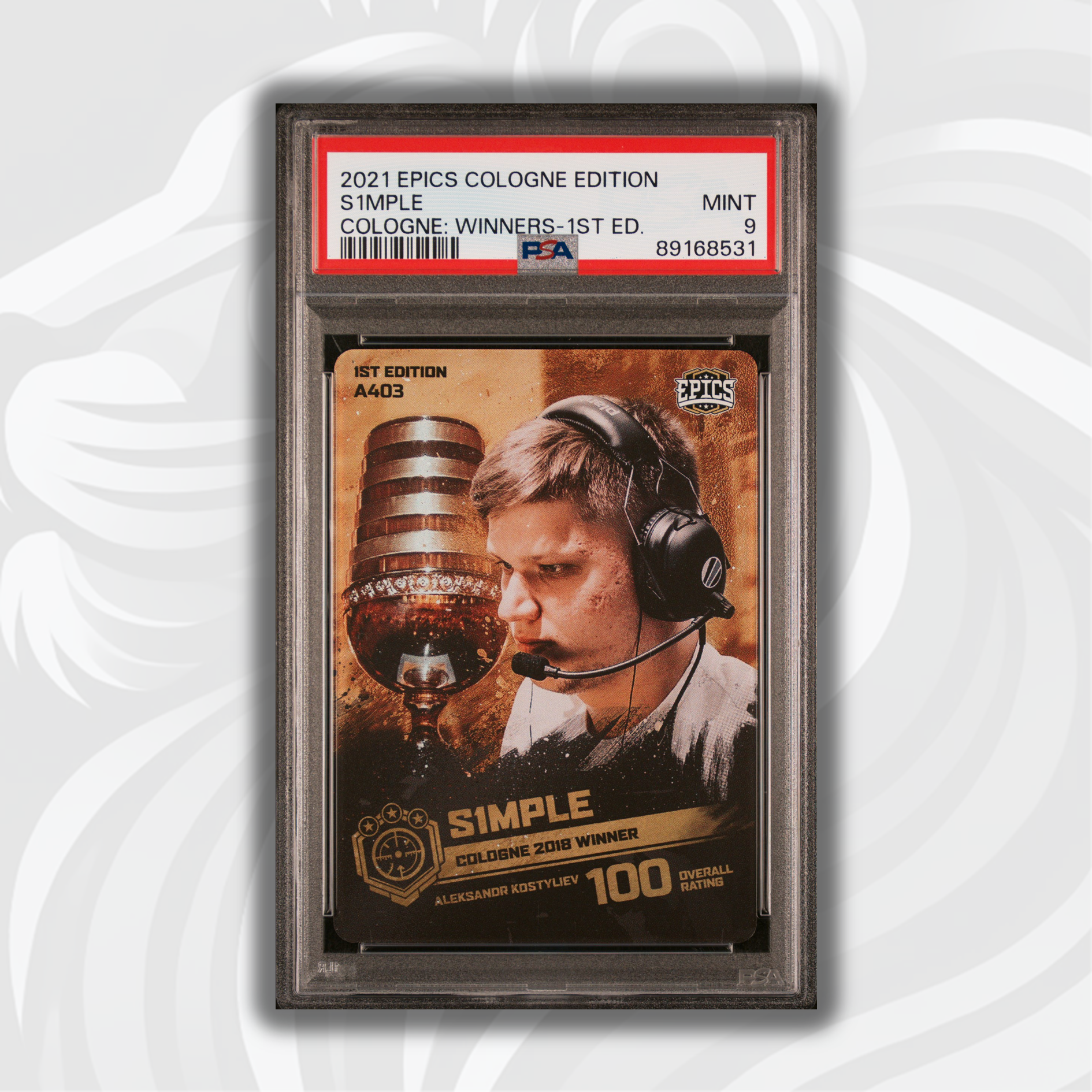 PSA 9 Graded S1mple #A403 Winners 1st Edition 2021 Epics Cologne Edition CS:GO Collectible Card - Perfect for Esports Fans & Gaming Memorabilia Collectors
