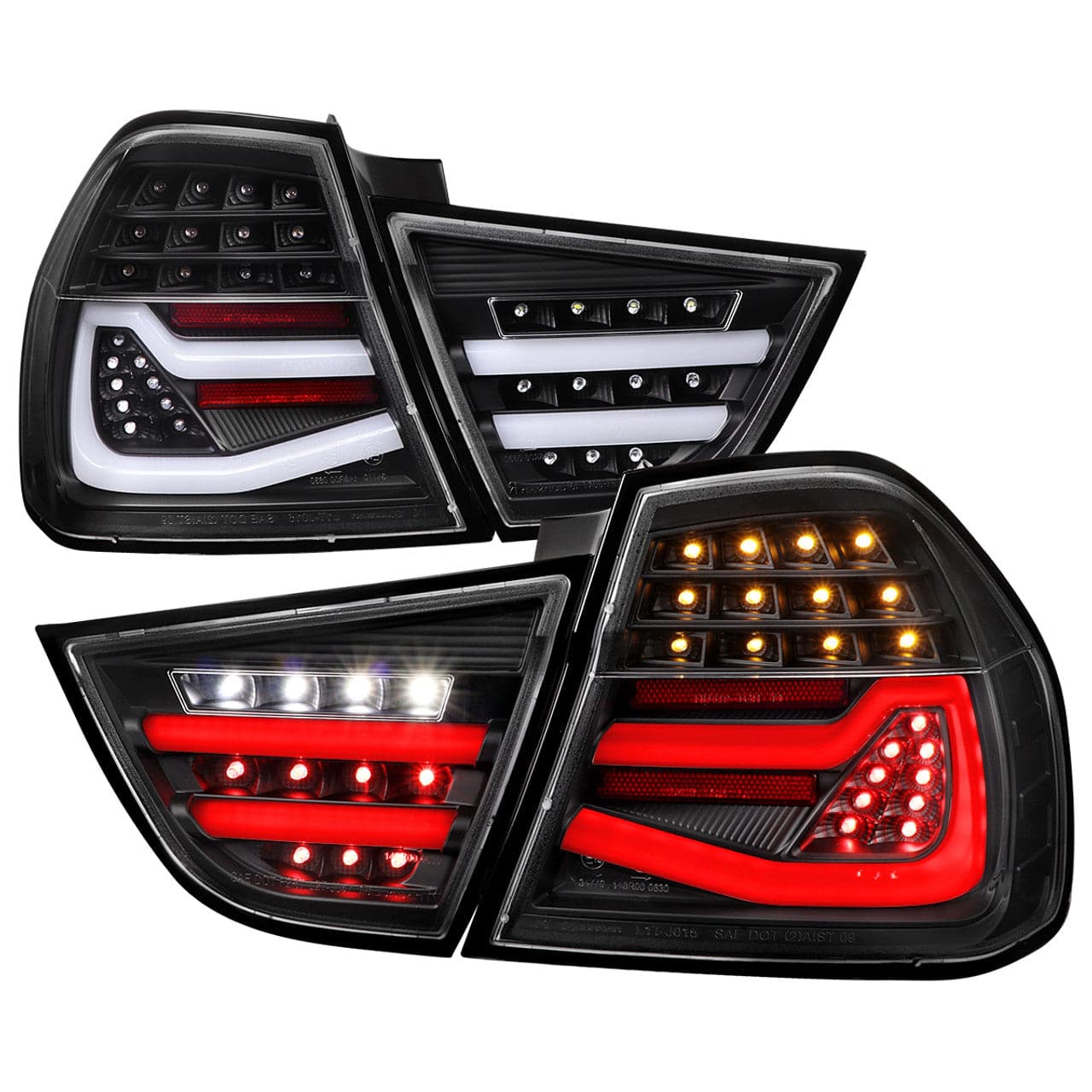 Full LED Black Tail Lights with Fiber Optic Parking Light & Sequential Turn Signals for 2009-2011 BMW E90 3 Series 4DR Sedan - Left & Right Pair Assembly - Upgrade Your Ride for Night Driving & Enhanced Style