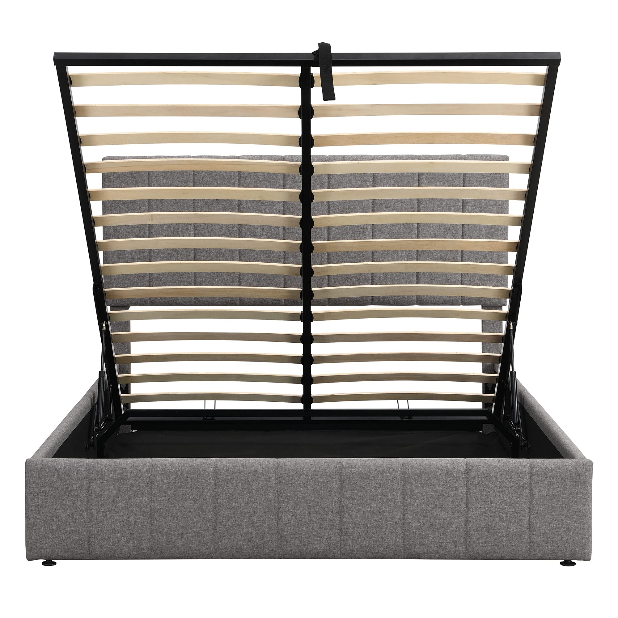 Queen Size Upholstered Storage Bed Frame with Hydraulic Lift System - Wooden Linen Fabric Platform Bed with Classic Headboard - Underbed Storage Space - Perfect for Small Bedrooms & Guest Rooms (Gray)