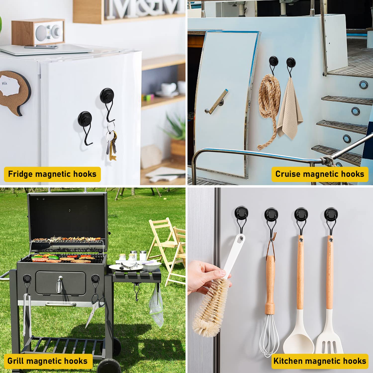 LOVIMAG 8-Pack Magnetic Hooks - Heavy Duty for Garage, Fridge & Travel