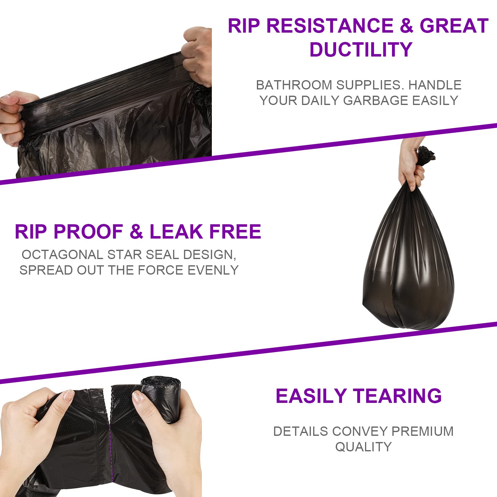 Ryobyo Ultra Thick 4 Gallon Black Small Trash Bags - Unscented Privacy Protection Garbage Bags for Kitchen, Bathroom, Bedroom, Office & Camping (180 Counts) - Perfect for Home, Travel and Small Space Waste Disposal