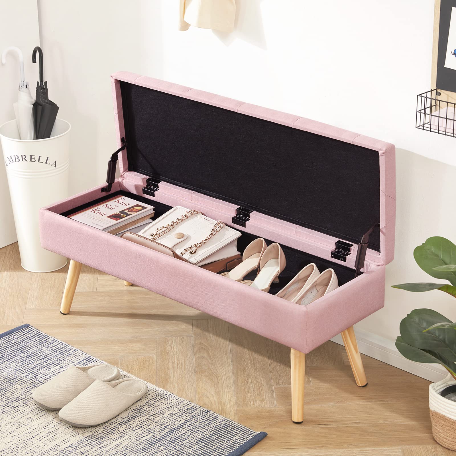 Modern Upholstered Storage Bench with Wooden Legs - 40