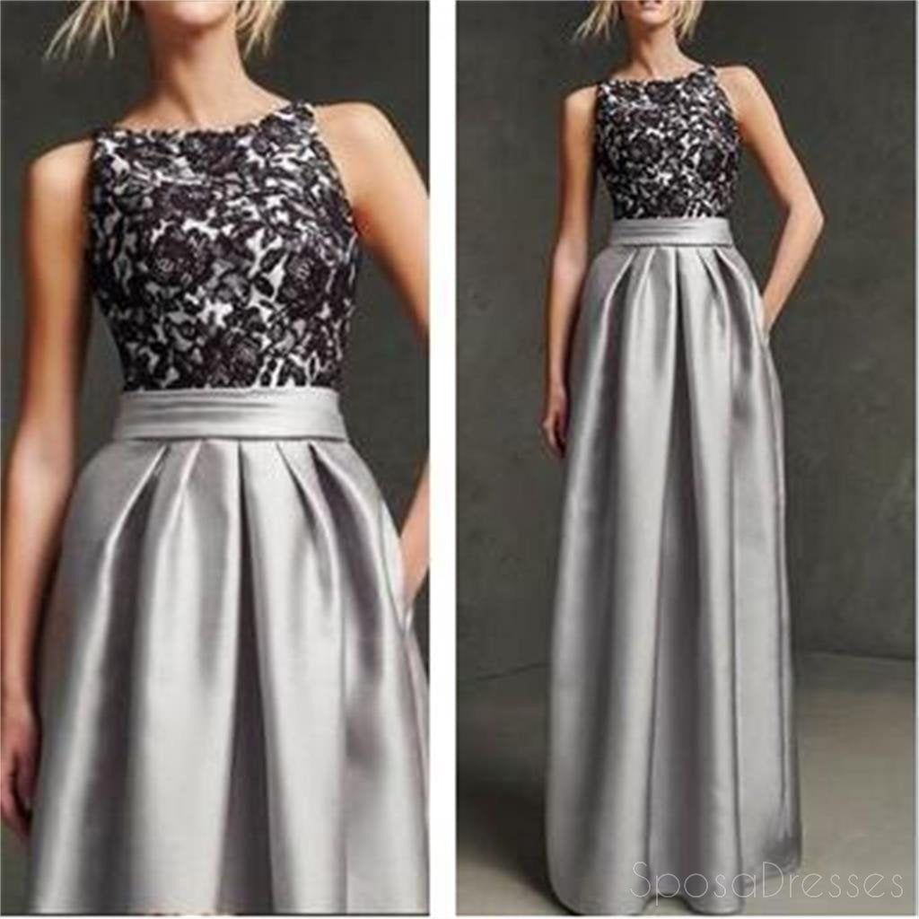 Elegant Gray Prom Dresses for Women - Long Sleeveless Simple Black Lace Formal Gowns | Unique Pretty Homecoming Dresses for Prom Night & Special Occasions
