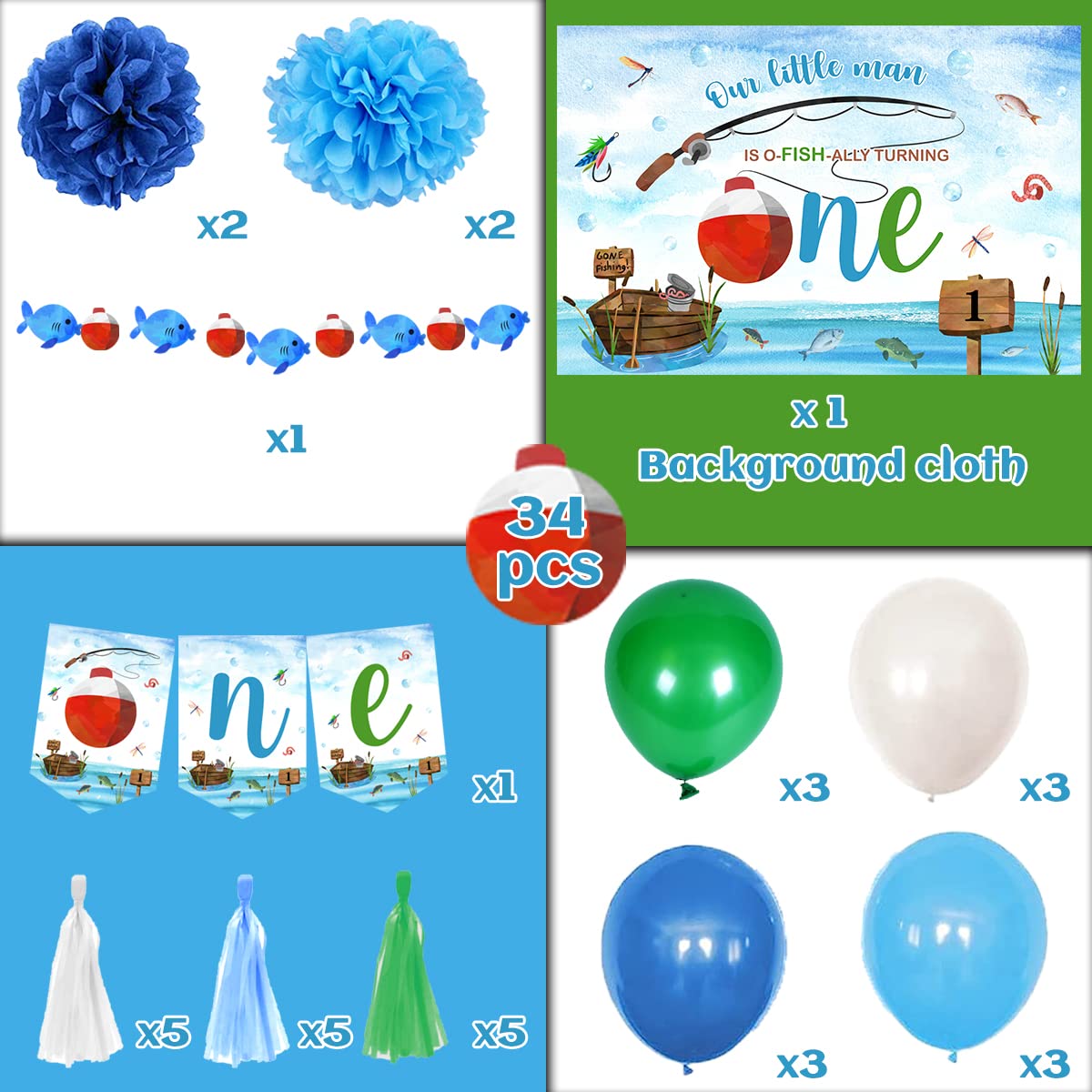 Ofishally One Fishing Theme 1st Birthday Banner - Highchair Decoration, Backdrop & Party Supplies for Boys | Perfect for First Birthday Decor, Photo Backdrops & Themed Celebrations