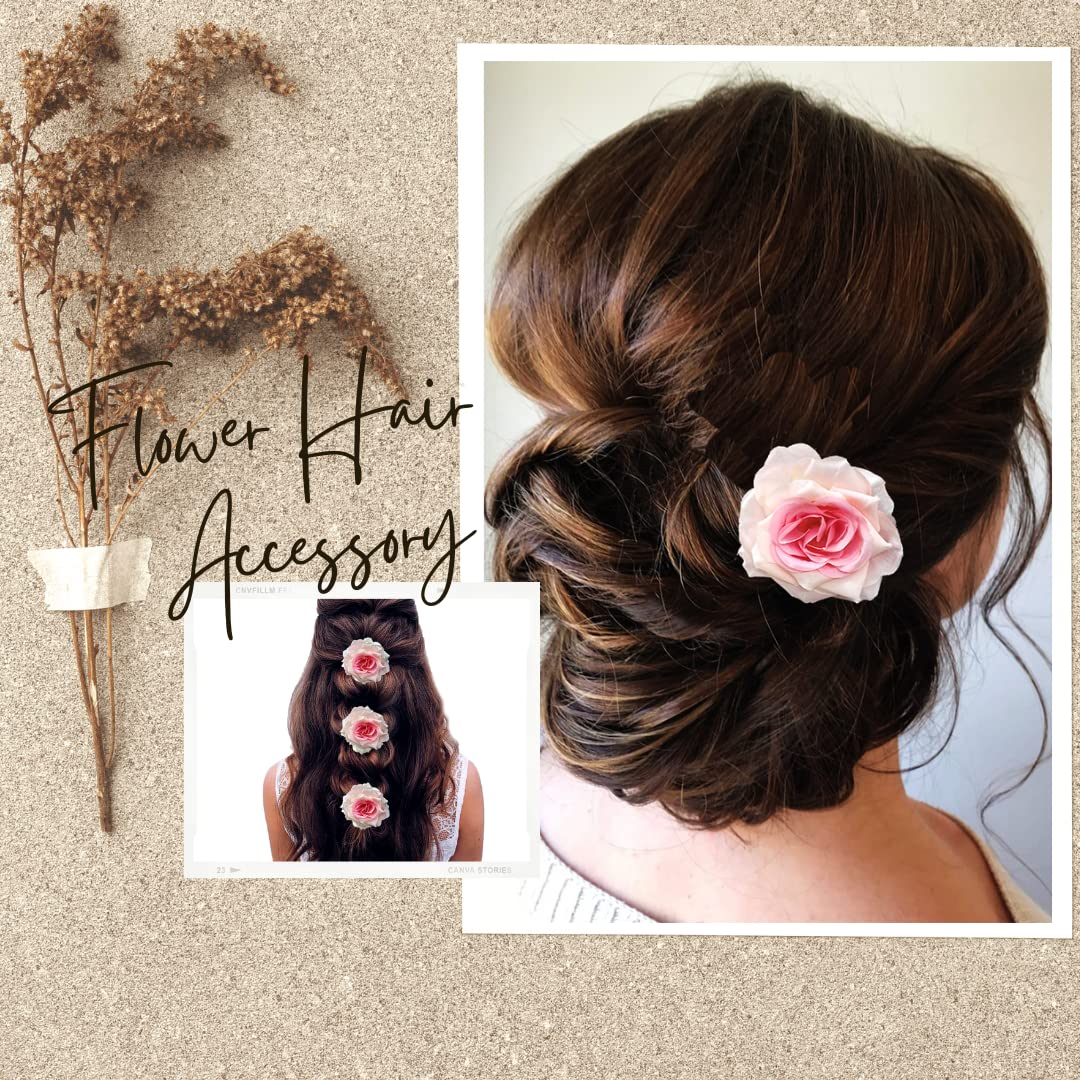 Elegant Rose Hair Pin Set - Floral Bridesmaid Hair Jewelry & Bun Clip | Wedding Hair Accessories for Brides, Baby Pink, Pack of 3 | Perfect for Bridal Parties, Prom & Special Occasions
