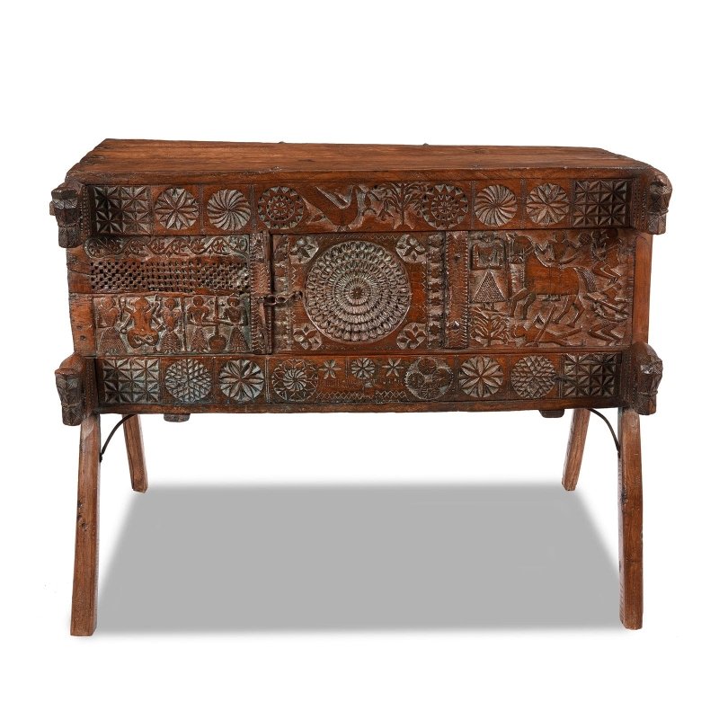 Hand Carved Vintage Indian Dowry Sideboard | Wooden Hope Chest for Wedding & Home Storage | Perfect for Bedroom, Living Room & Heirloom Display