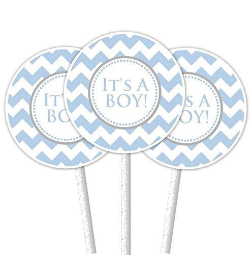 It's A Boy Blue Chevron Cupcake Toppers - Baby Shower Decorations, Gender Reveal Party Supplies, Birthday Cake Decor