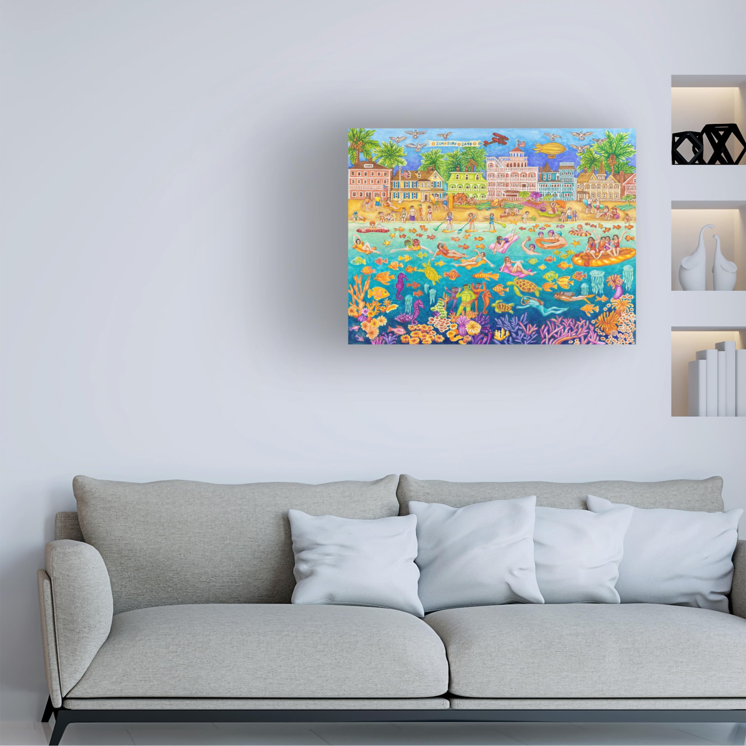 Trademark Fine Art 'Tropical Swim Party' Canvas Wall Art by Andrea Strongwater - Vibrant Beach Decor for Living Room, Bedroom & Office