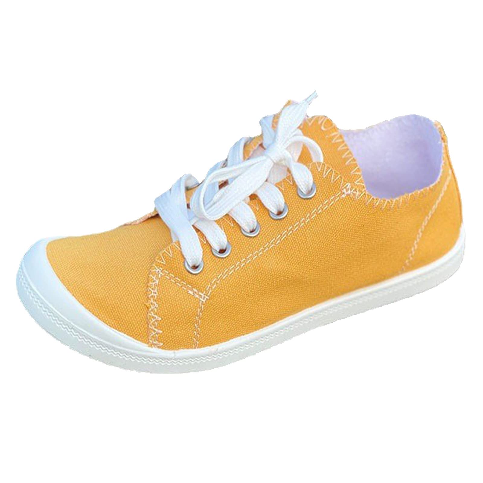 Women's Slip On Sneakers - Soft Canvas Loafers for Casual Walking & Everyday Wear - Solid Color Vulcanized Flat Shoes (Yellow, Size 8) | Perfect for Autumn Outfits, Office, Travel & Comfortable Daily Use