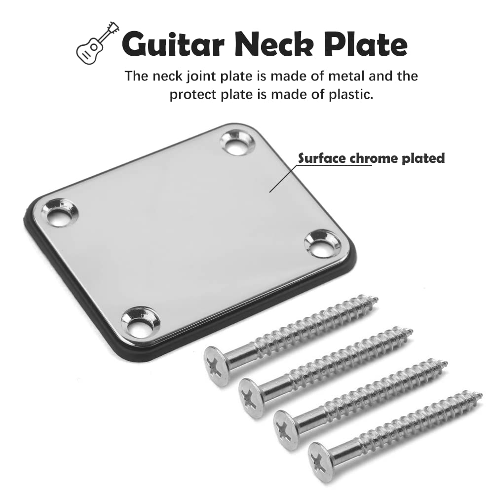 Electric Guitar Neck Plate 4-Hole with Screws - Silver Replacement Part for Fender Stratocaster & Bass Guitars | Perfect for DIY Repairs & Upgrades