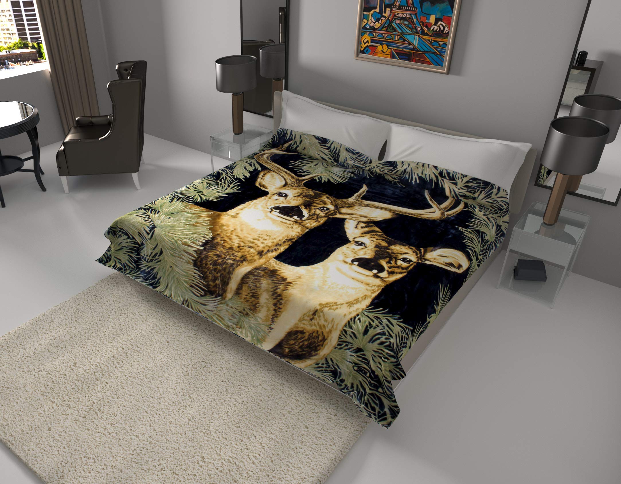 Premium Solaron Queen Size Deer Navy Korean Mink Blanket - Ultra Soft & Warm Luxury Bedding for Winter, Perfect for Home, Bedroom, and Gift Giving