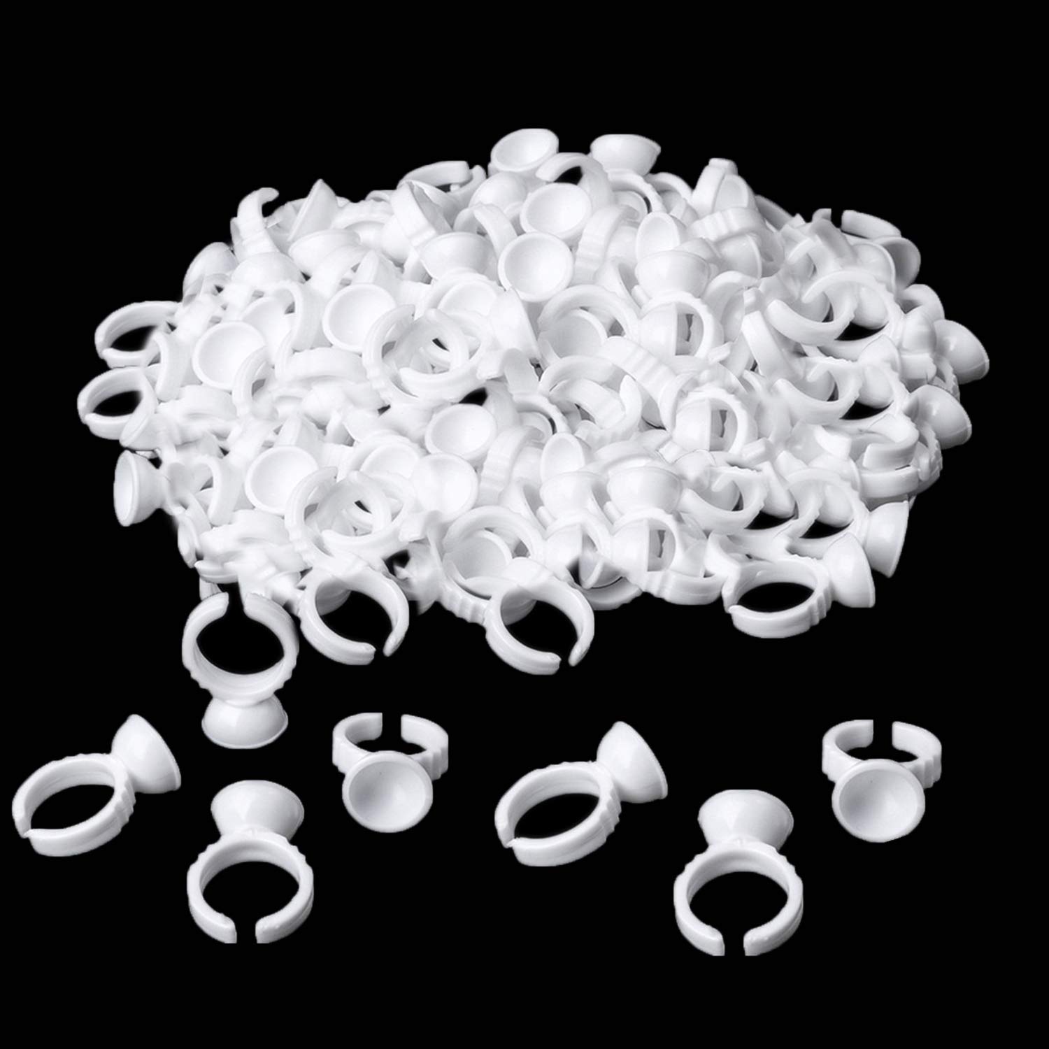 NXJ INFILILA 600PCS Disposable Eyelash Extension Glue Rings - Adjustable Plastic Holder Rings for Lash Artists, Perfect for Makeup, Nail Art & Tattoo - Salon & Home Beauty Use