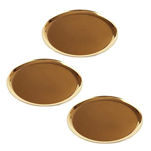 C&L 3-Pack Gold Stainless Steel Vanity Tray - Large Round Cosmetic & Jewelry Organizer with Towel Holder - Perfect for Bathroom Countertop, Dresser, and Makeup Table Organization