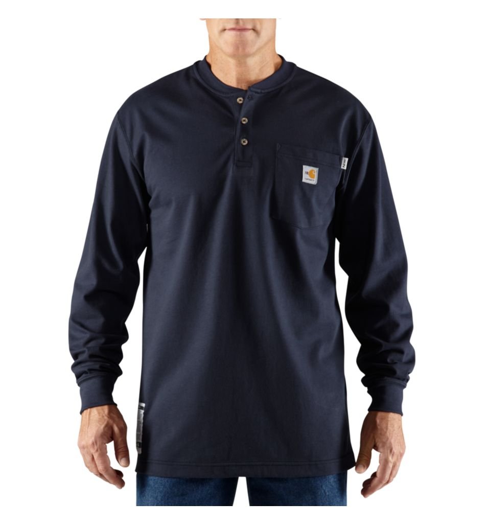Carhartt Men's Flame Resistant Force Cotton Long Sleeve Henley Shirt - Durable Workwear for Construction, Welding & Outdoor Jobs