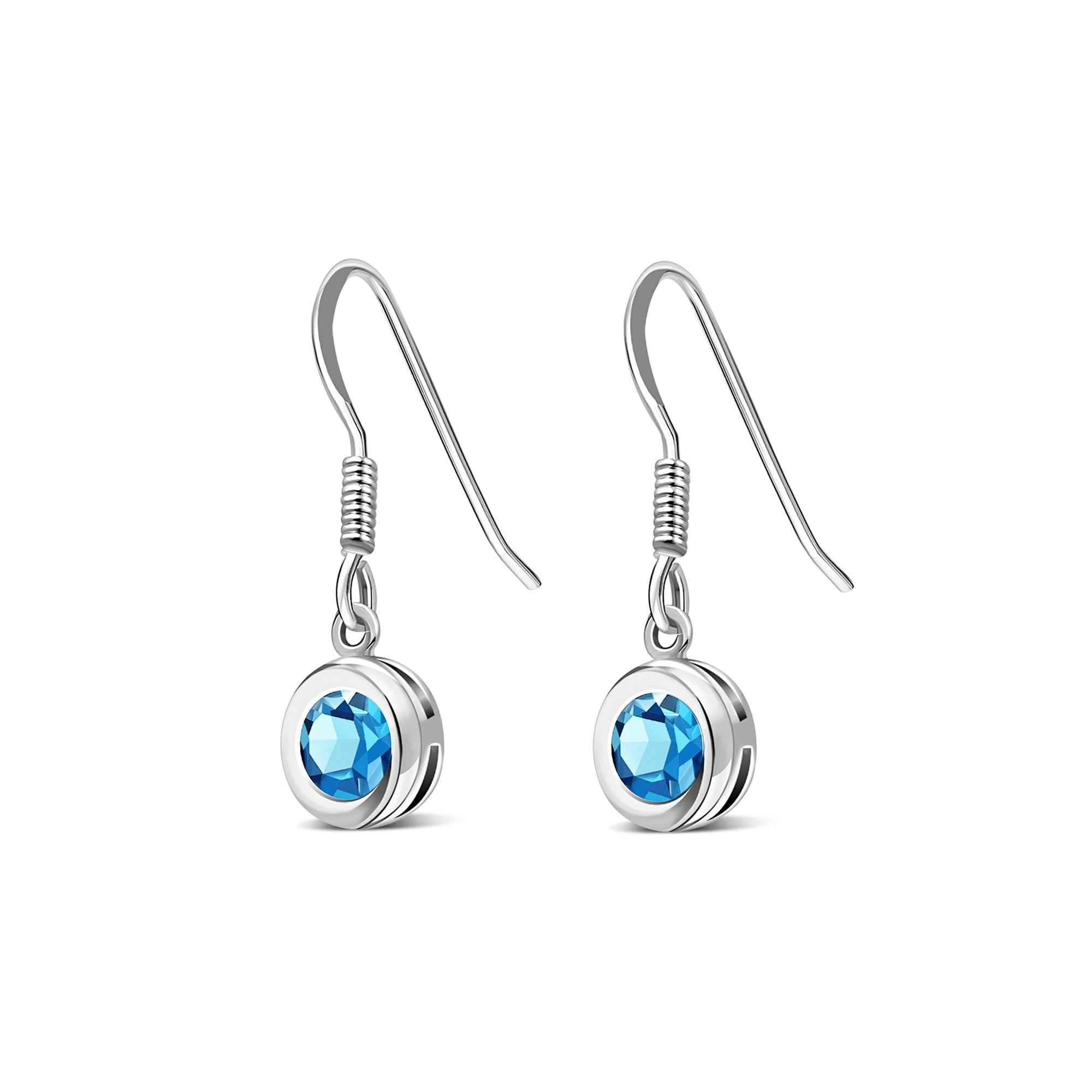 5mm Round Swiss Blue Topaz Sterling Silver Drop Earrings for Women - Perfect for Weddings, Parties & Special Occasions