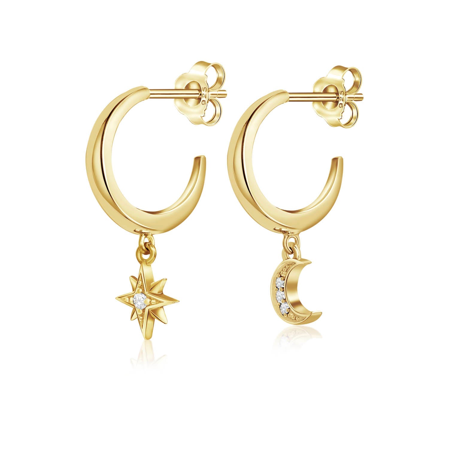 Moon & Stars Hoop Earrings - Sterling Silver Celestial Jewelry for Women | Boho Chic Dangle Earrings for Everyday Wear & Special Occasions