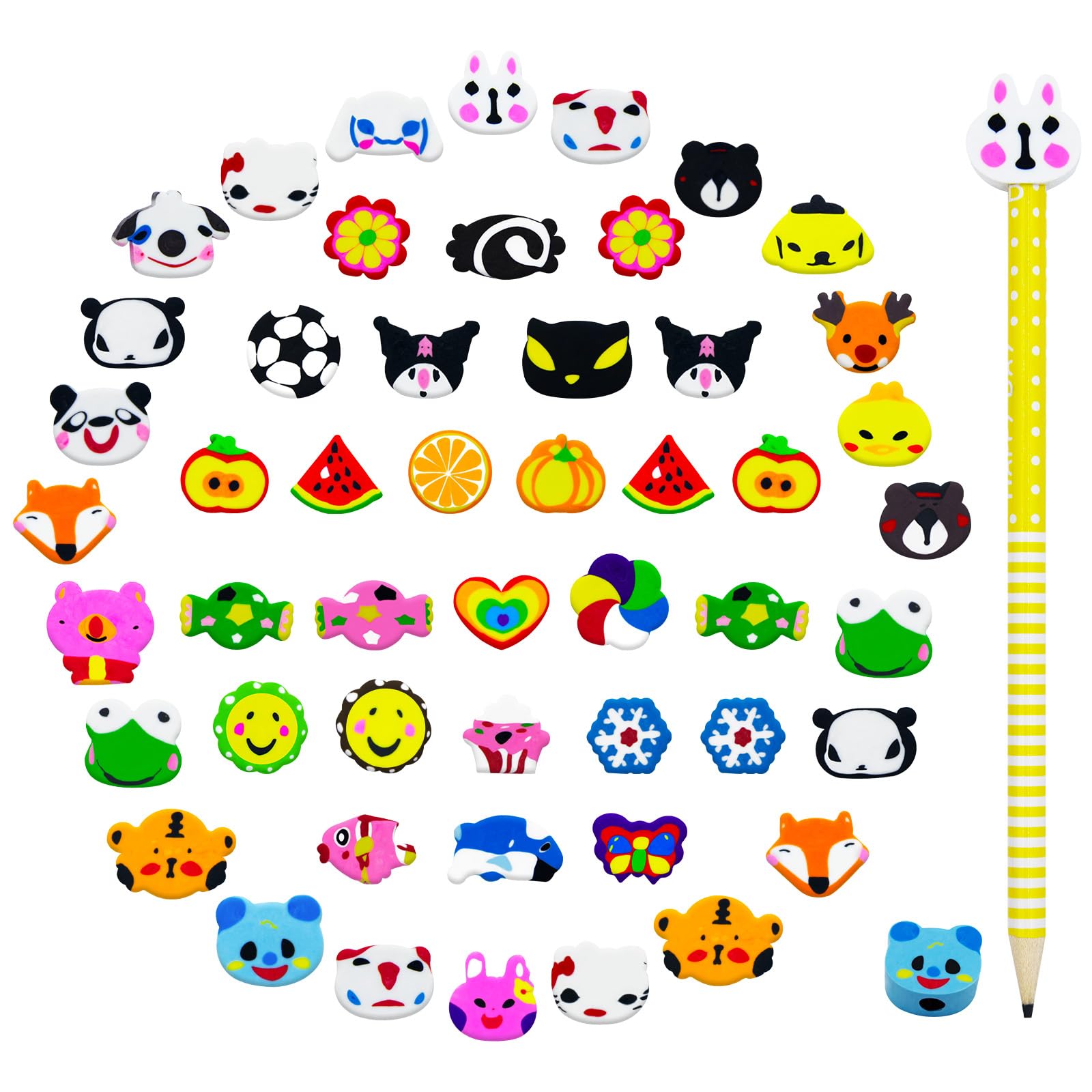 50 Pack Cute Fruit & Animal Pencil Topper Erasers for Kids - Bulk School Supplies, Fun Eraser Caps for Pencils, Classroom Rewards & Party Favors - Perfect for Back to School, Homework & Arts & Crafts