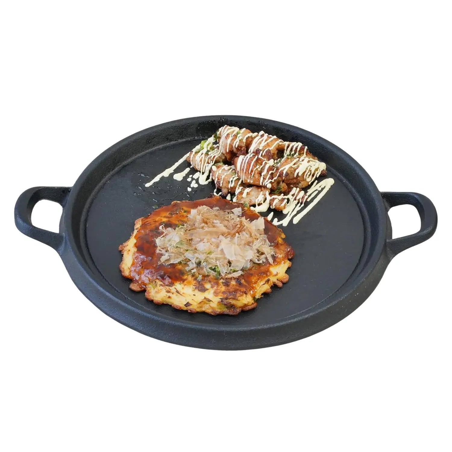 Premium Ikenaga Cast Iron Round Okonomiyaki Griddle - 12 Inch Japanese Teppanyaki Pan for Perfect Pancakes, Yakisoba & Hibachi Cooking - Ideal for Home Kitchen & Outdoor BBQ