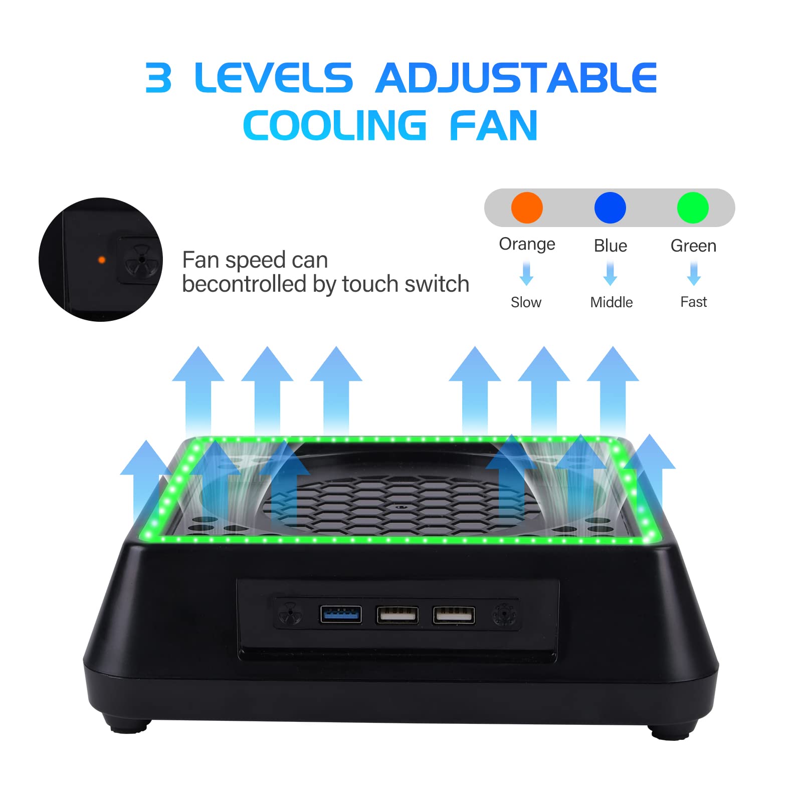 TechKen RGB Cooling Fan Stand Dock for Xbox Series X - 3 Speed Levels, 7 Color Modes, Adjustable LED Light - Perfect for Gaming & Entertainment Setup (Small)