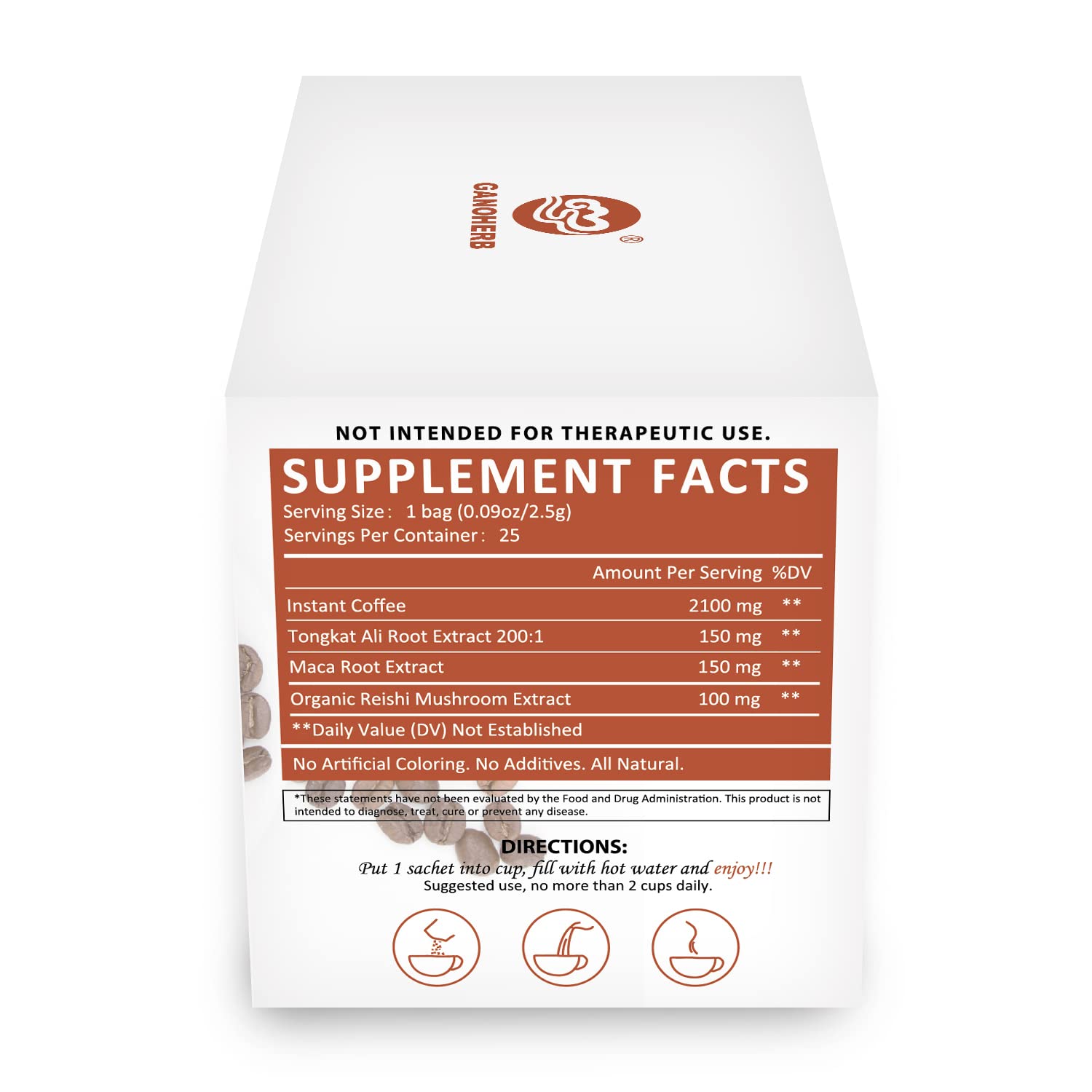 Organic Maca Energy Coffee with Tongkat Ali & Reishi Mushroom - Natural Herbal Coffee for Energy, Focus & Vitality - 25 Single-Serve Packets - Perfect for Workouts, Office & Morning Boost