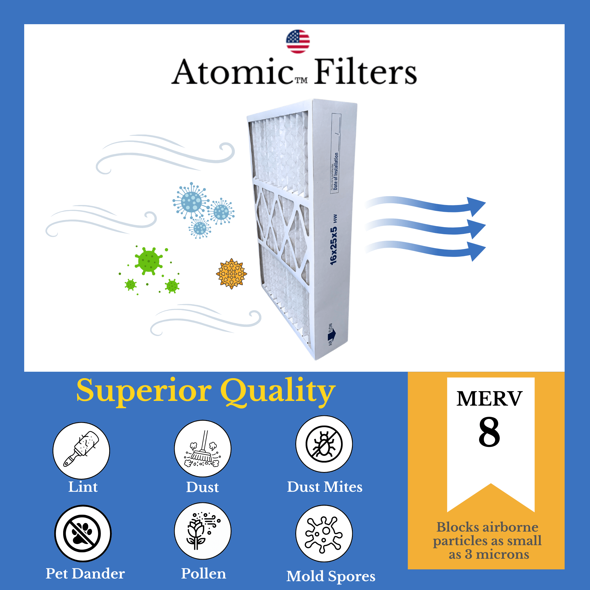 Honeywell Compatible 16x25 MERV 8 Air Filter - 2 Pack | FC100A1029 Replacement | Perfect for Home HVAC, Furnace & AC Systems