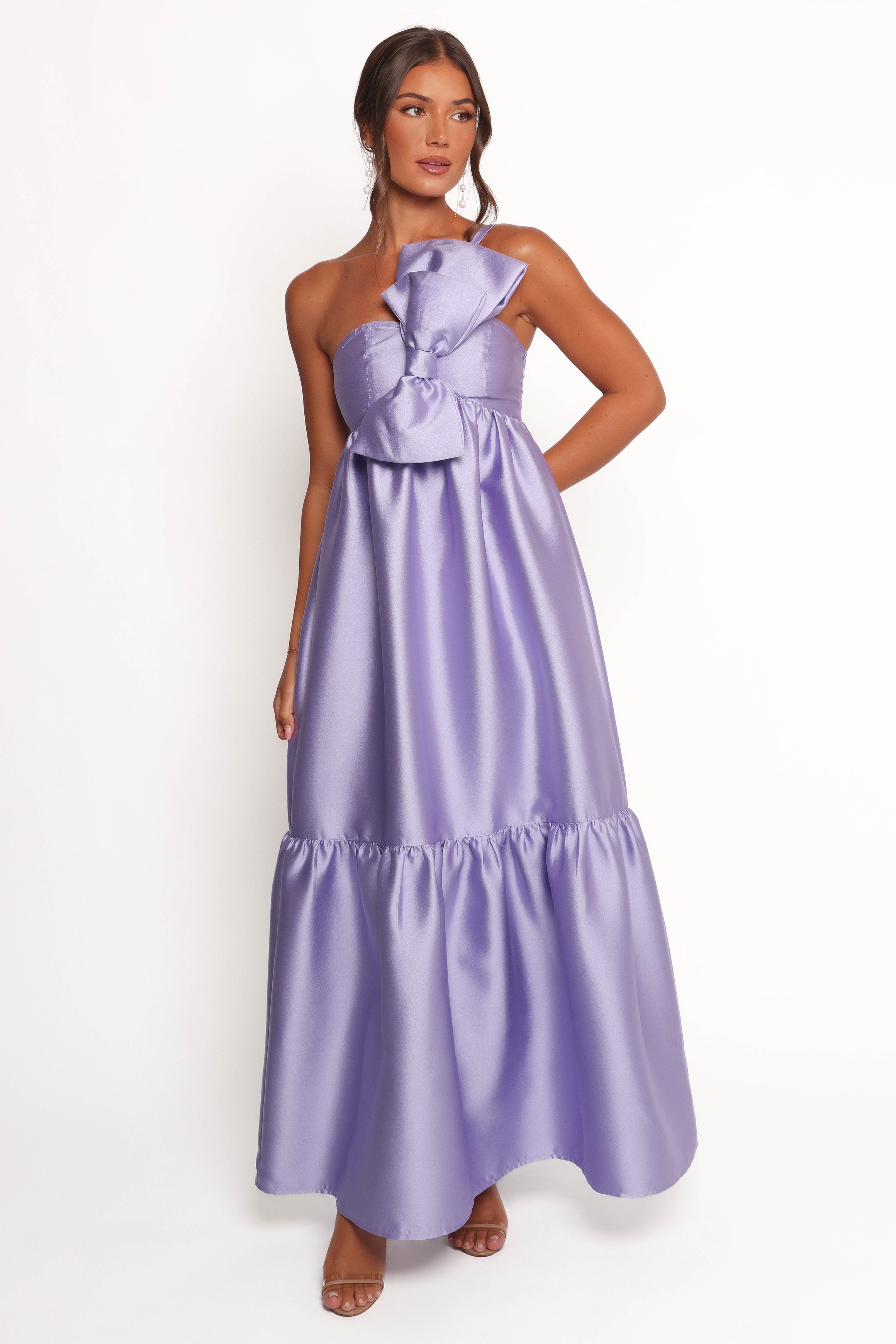 Betina Bow Front Maxi Dress for Women - Flowy Long Floral Dress with Side Slits & Adjustable Waist Tie - Perfect for Weddings, Parties & Summer Vacations - Lilac
