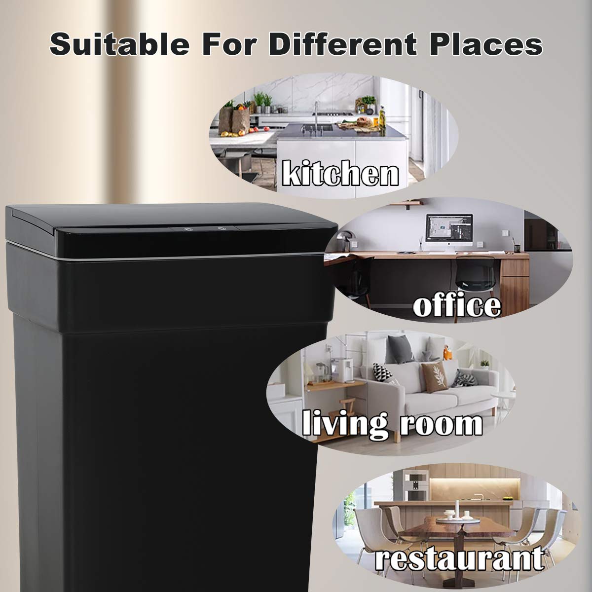 DKeli 13 Gallon Automatic Touchless Trash Can with Lid - Set of 2 High Capacity Kitchen Garbage Bins, 50L Plastic Waste Bin for Bathroom, Bedroom, Home & Office - Hands-Free Sensor Lid for Easy Disposal & Odor Control