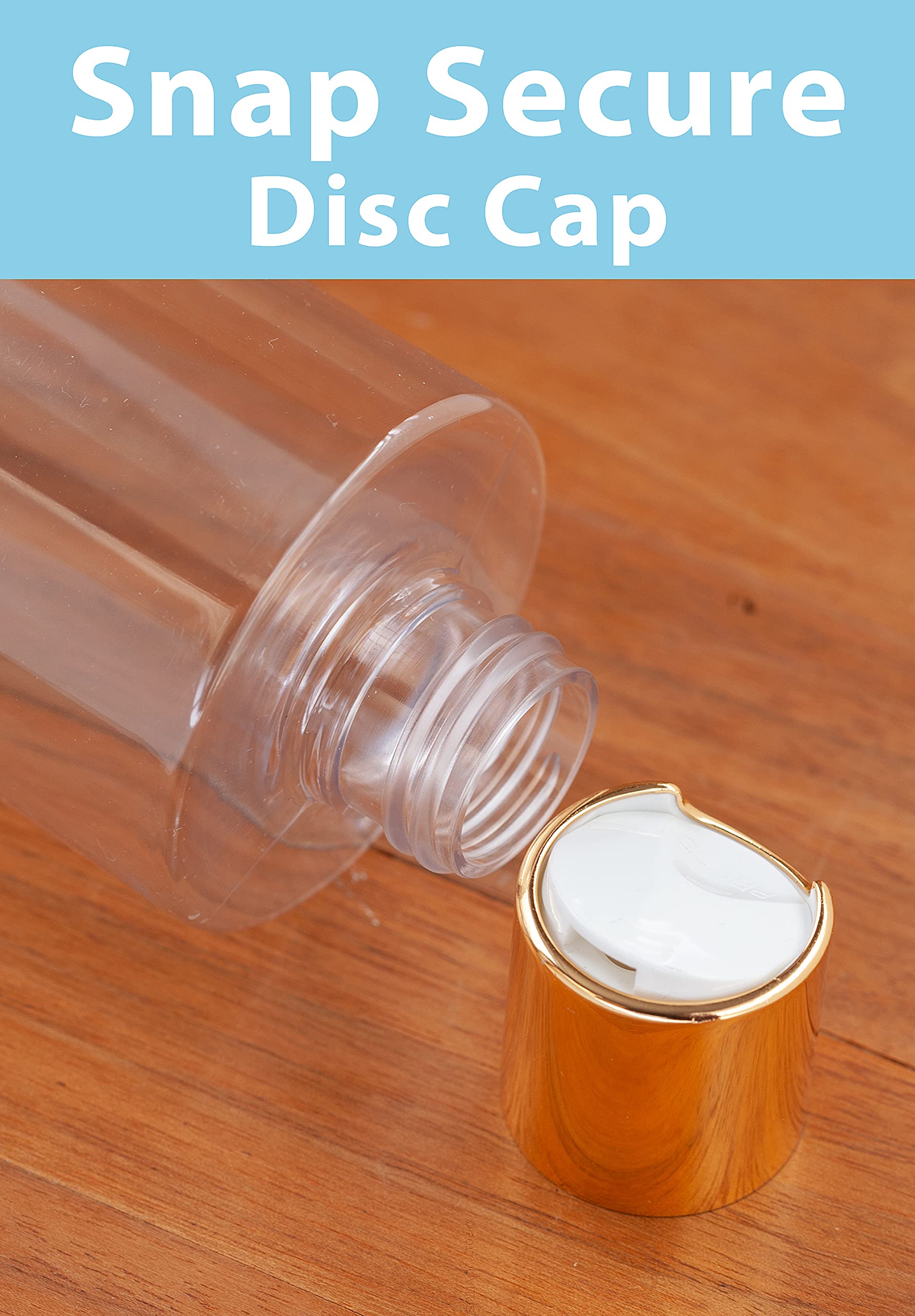 JUVITUS 12 oz Clear PET Plastic Bottles with Gold Disc Cap - BPA Free, 6 Pack - Ideal for DIY Crafts, Essential Oils, Hair Dye & Cosmetic Storage