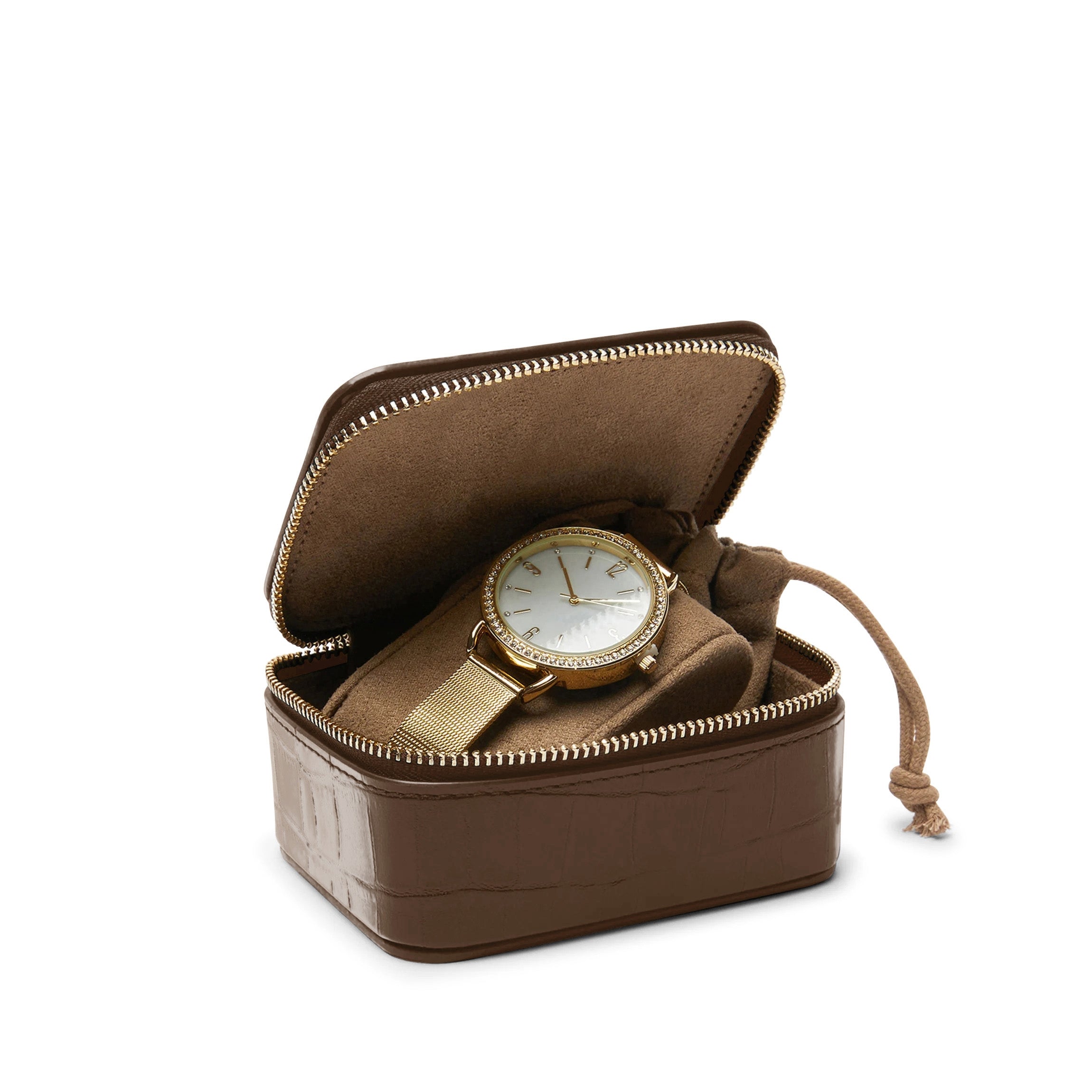 Premium Travel Watch Box - Genuine Cocoa Crocodile Leather Case for Men & Women | Perfect for Business Trips, Vacations & Watch Storage
