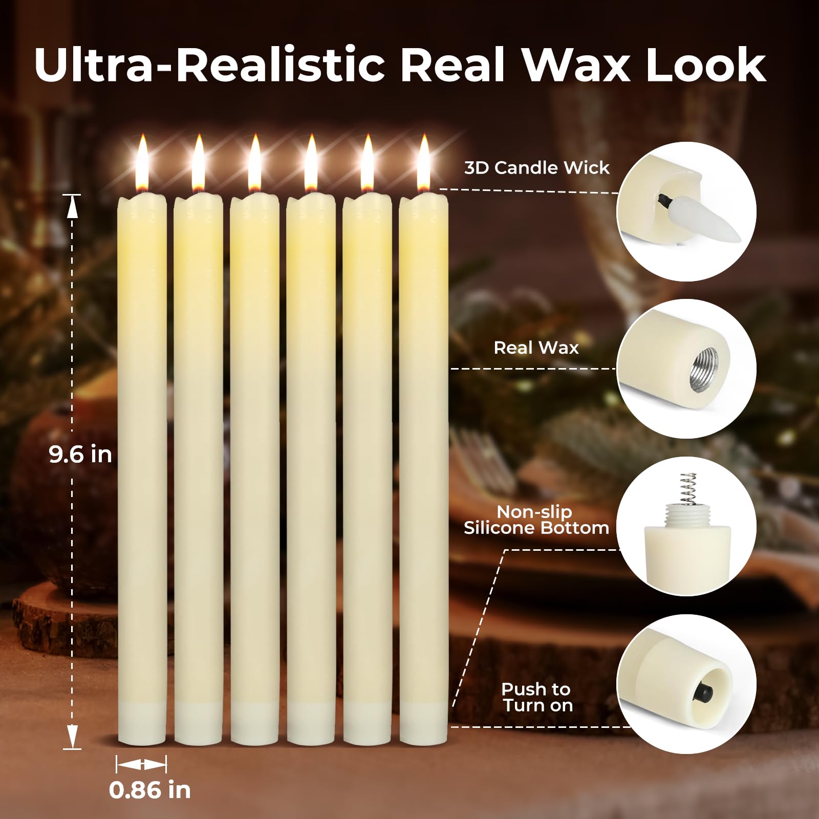 Flameless LED Candles with Remote - 6 Pack Battery Operated Taper Candles with Realistic Flickering Flame, Timer & Dimmer - Ivory Fake Candle Sticks for Wedding, Christmas, Home Decor & Party Lighting