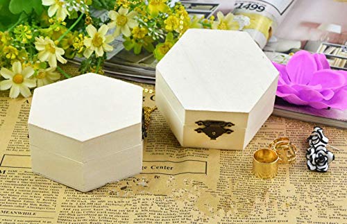 Unfinished Wooden Jewelry Storage Box - DIY Hexagon Craft Case for Earrings, Necklaces & Rings - Organizer with Lid Lock - Perfect for Home Decor, Gift Giving & Craft Projects