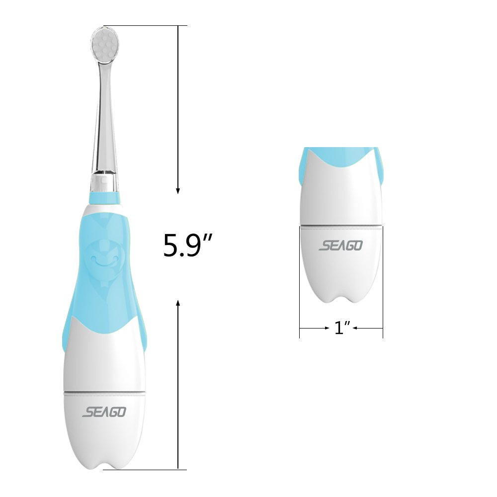 SEAGO Electric Toothbrush for Kids Ages 1-3 | Baby Toothbrush with LED Timer & Sonic Technology | 4 Replacement Brush Heads (Blue) | Gentle Cleaning for Toddler's First Teeth | Perfect for Bath Time & Morning Routines