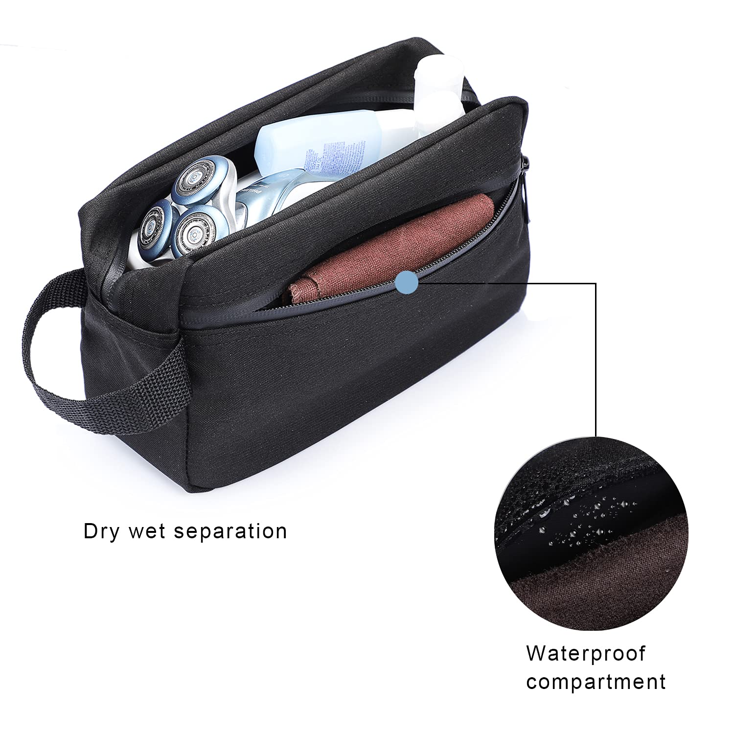 Etercycle Waterproof Travel Toiletry Bag for Men - Portable Shower & Gym Organizer with Handle - Ideal for Camping, Business Trips & Vacation (Black)