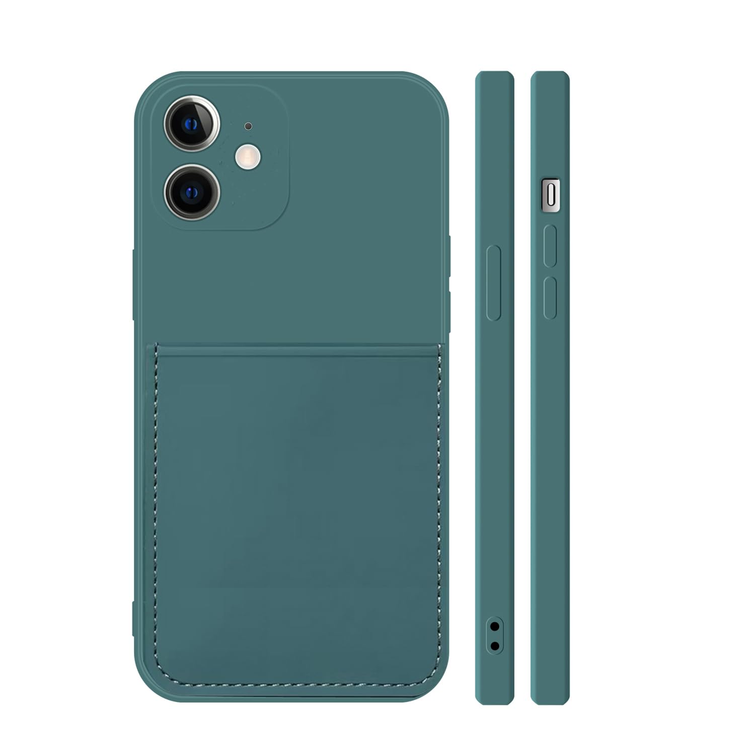 Ultra Slim Liquid Silicone Gel Case for iPhone 12 Mini 5.4 Inch (2020) - Shockproof Anti-Scratch Wallet Cover with Card Holder Slot & Screen Protector | Perfect for Everyday Use, Travel & Business (Pine Green)