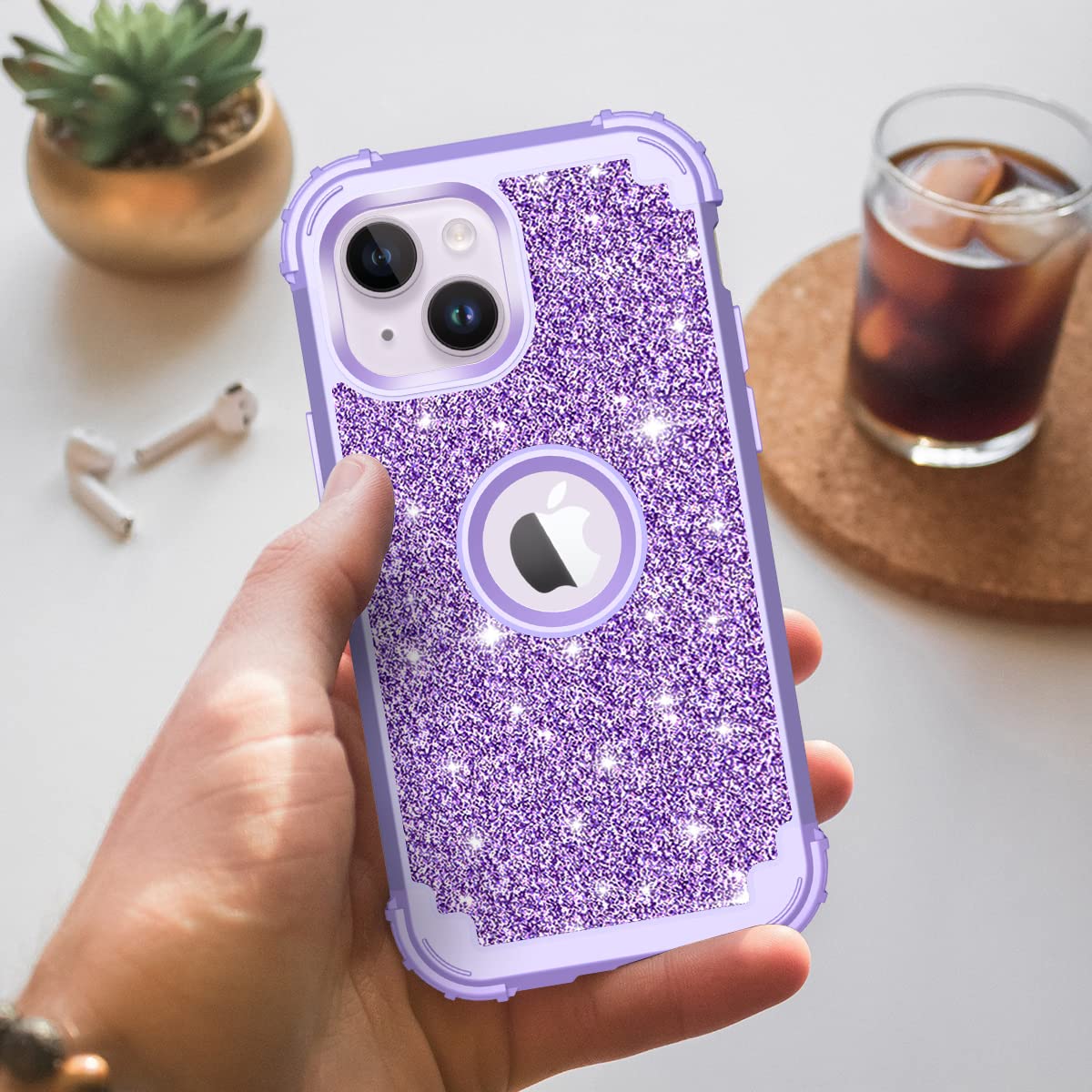 LONTECT iPhone 14 Case - Glitter Sparkly Protective Cover with Shockproof Heavy Duty Hybrid Design for Apple iPhone 14 - Shiny Purple - Perfect for Everyday Use, Parties & Special Occasions