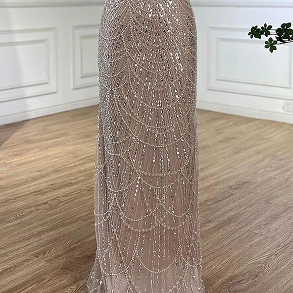 Luxury Dubai Saudi Arabia Blue Mermaid Cape Sleeve Beaded Evening Gown LA72160A - Elegant Formal Dress for Prom, Gala & Red Carpet Events