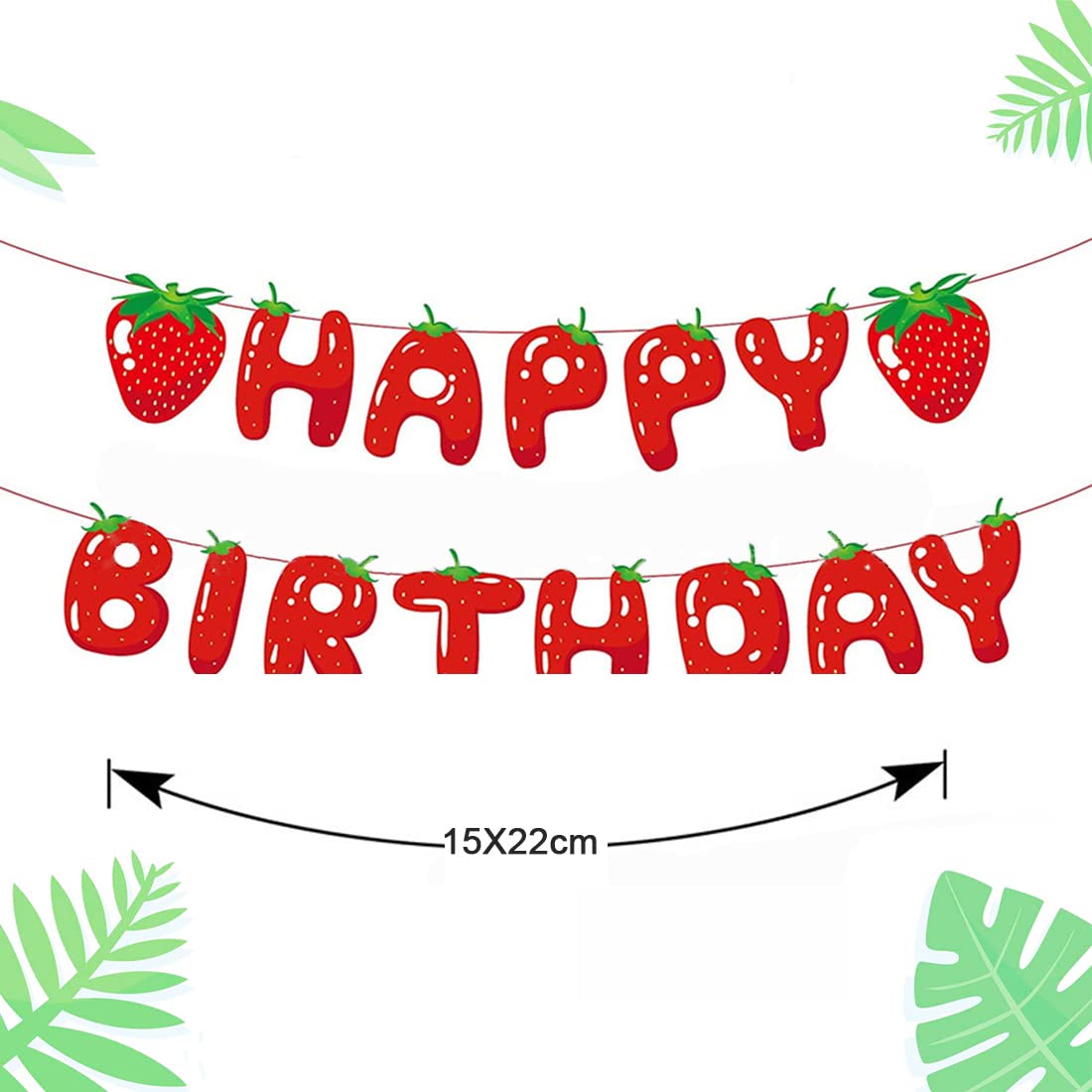 Happy Birthday Strawberry Banner & Bunting Decorations - 2 Set Tropical Party Decor for Beach Summer, Gender Reveal, Baby Shower | Perfect for Outdoor Birthday Parties, Backyard Celebrations & Festive Events