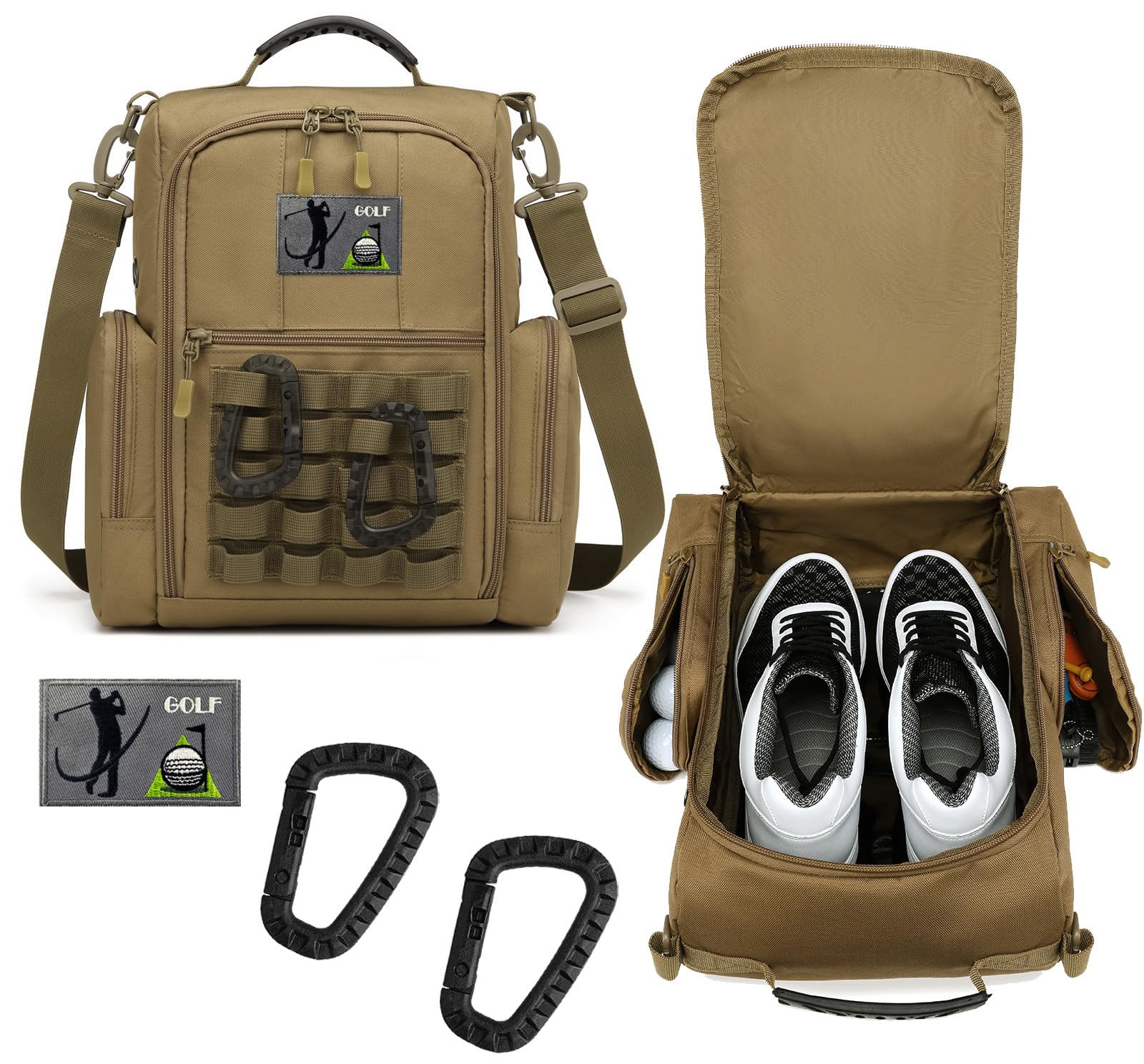 Premium Zippered Golf Shoe Travel Bag with Ventilation & Multiple Pockets - Durable Shoe Carrier for Golf Accessories (Brown) - Perfect for Golf Tournaments, Travel & Gym Storage
