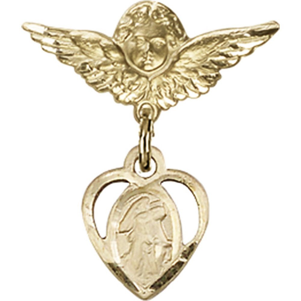 Guardian Angel Charm Gold Filled Baby Badge Pin - 3/4 X 3/4 Inch Religious Jewelry for Christening, Baptism & Newborn Gifts (Perfect for Baby Shower, First Communion & Keepsake)