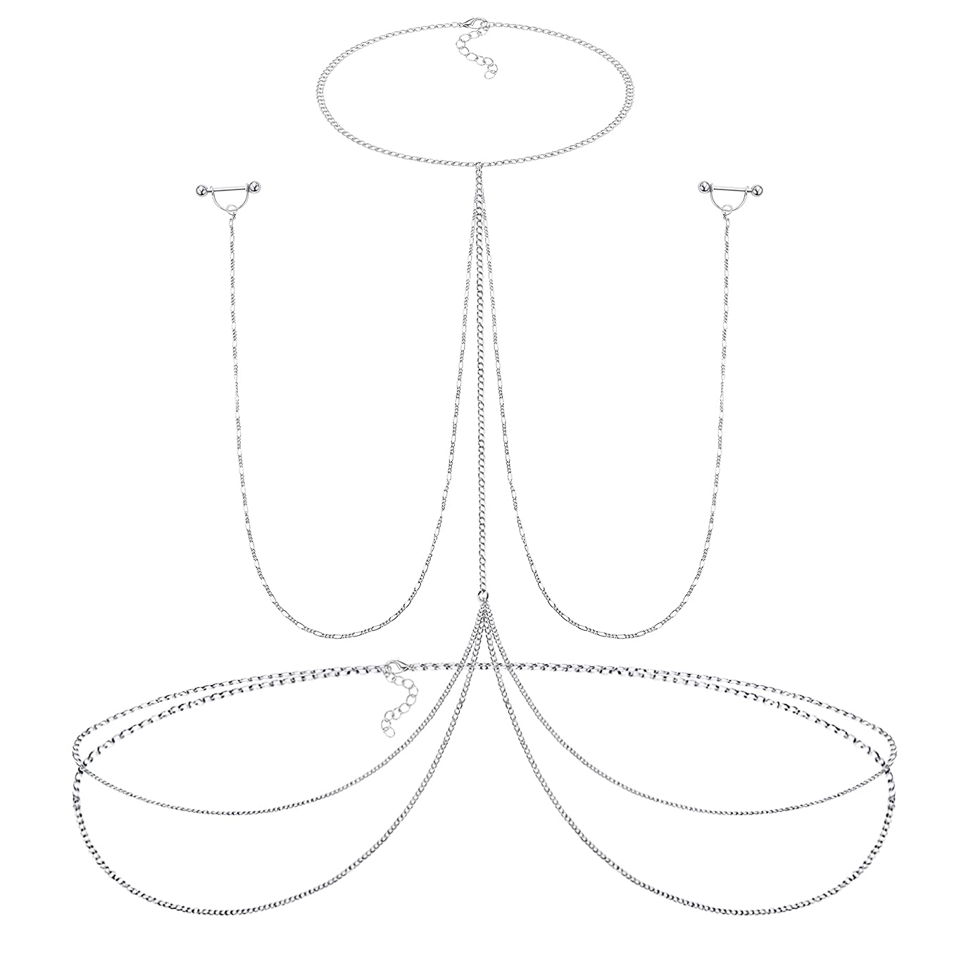 14G Nipple Rings with Body Chain - Stainless Steel Nipple Piercing Barbell Jewelry for Women | Waist & Chest Chain for Bikini, Festival, and Body Jewelry Fashion