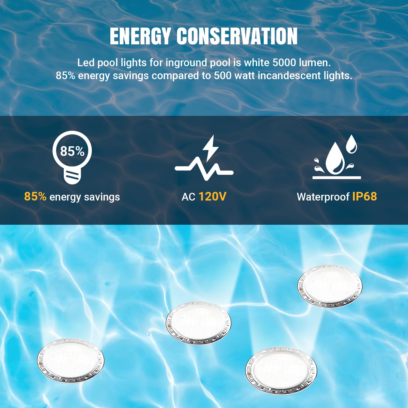 10 Inch LED Pool Light for Inground Pools - 120V White Underwater Light with 50ft Cord (35W, Fits 10