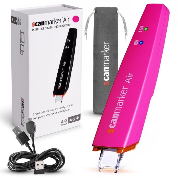 Scanmarker Air Pen Scanner - Wireless OCR Digital Highlighter & Text Reader for Books, Documents - Portable Scanning Pen for Students, Professionals (Pink) - Perfect for Study, Research & Office Work
