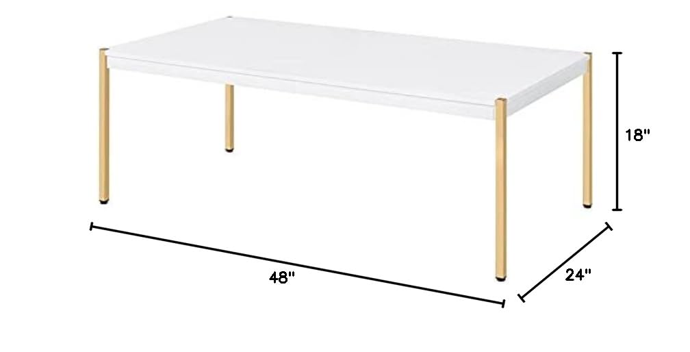 BOWERY HILL Farmhouse Coffee Table - White & Gold Finish Modern Living Room Furniture for Home Decor & Small Space
