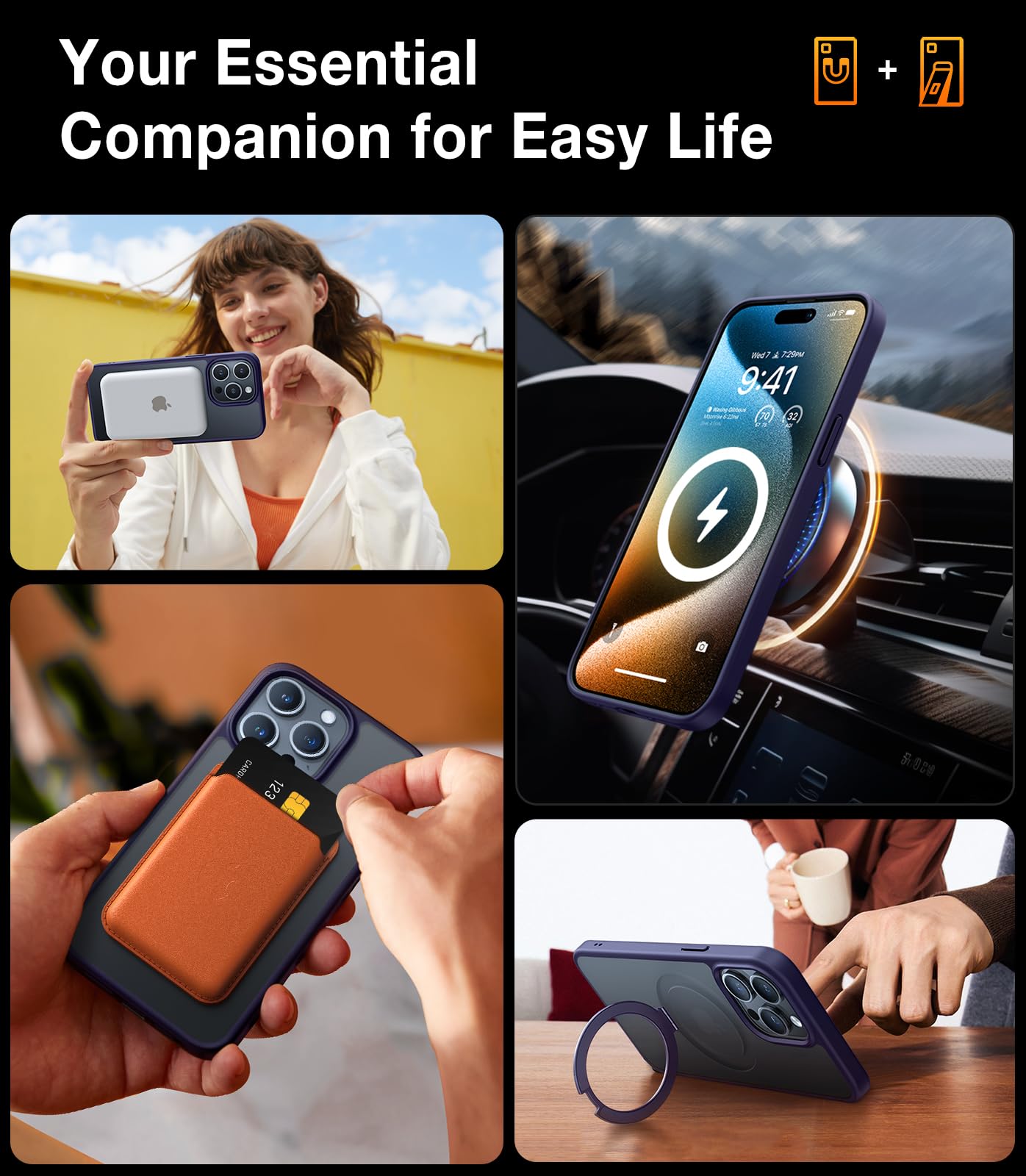 TORRAS Magnetic Stand Case for iPhone 15 Pro Max - Military Grade Drop Protection | MagSafe Compatible | Built-in Kickstand | Translucent Hard Back with Soft Edges | Anti-Fingerprint Purple - Perfect for Work, Travel & Everyday Use